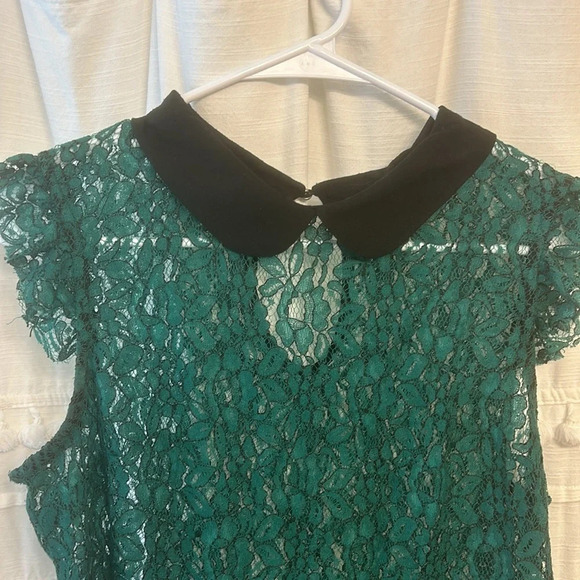 Meraki juniors top green lace and black Peter Pan collar size L - Picture 2 of 5
